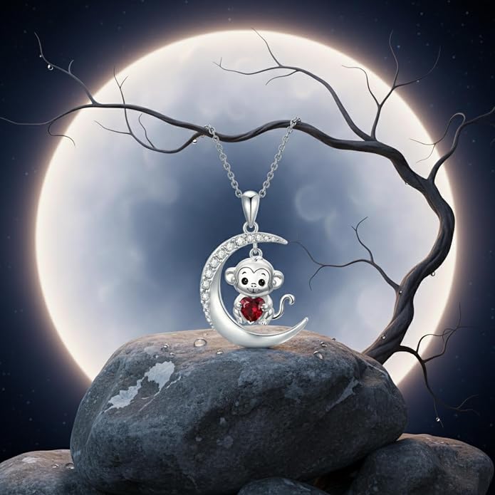 PROESS Animal Birthstone Necklace 925 Sterling Silver Otter/Axolotl/Hippo/Elephant/Dachshund/Monkey/Red Panda Pendant Necklace Animal Birthstone Jewelry Gifts for Women