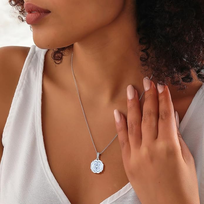 YIFISIY Rose Necklaces for Women, 925 Sterling Silver Rose cut Birthstone Pendant Octagonal Flower Jewelry Gifts for Her