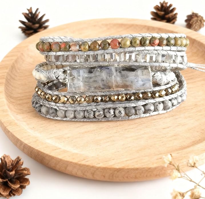 Women Wrap Bracelets Boho Natural Stone Jasper Turquoises Strand Bracelet Jewelry Collection