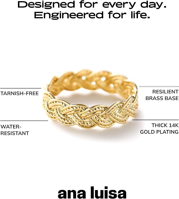 Ana Luisa Gold Rings for Women - 14K Gold Plated Rings for Women Non Tarnish - Trendy Stacking Ring for Daily Wear - Twisted, Heart, Eternity Ring Styles - Hypoallergenic & Water-Resistant Jewelry