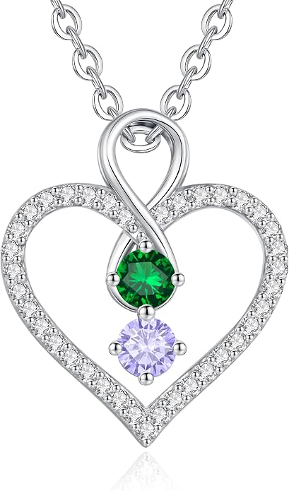 LOUISA SECRET Double Birthstone Necklaces for Women, 925 Sterling Silver Infinity Love Heart Pendant Necklace for Her, Birthday Anniversary Valentine's Day, Christmas, Wedding, Graduation Gift for Her, Personalized Gifts, Jewelry Gifts for Wife Mom Gir...