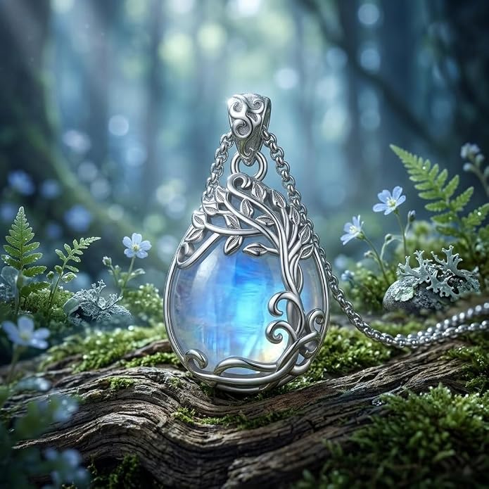 Teardrop Moonstone Necklace for Women Tree of Life/Filigree Birthstone Pendant Necklace Jewelry