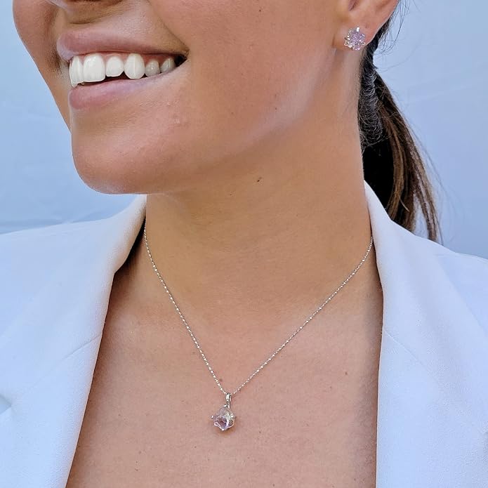 Natural raw gemstone pendant chain necklace with white gold over 925 solid sterling silver, birthstone dainty solitaire gift for her, uniquelan jewelry