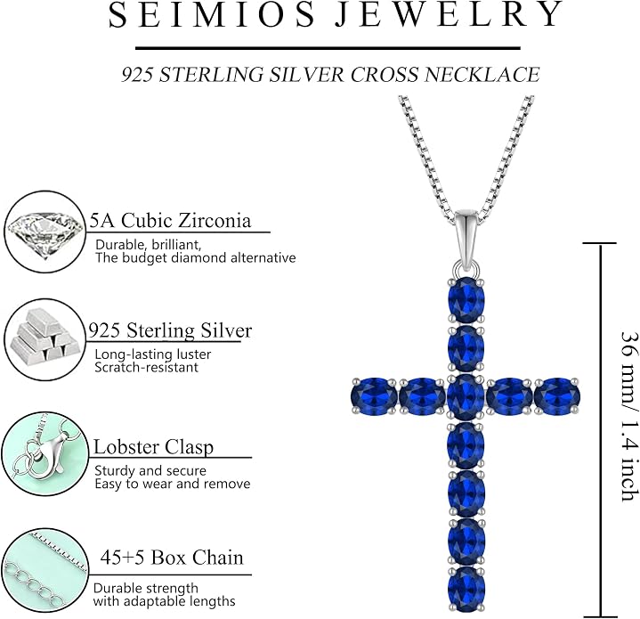 925 Sterling Silver Cross Necklace for Women Men Christian Jesus Faith Birthstone Cross Crucifix Pendant Necklaces