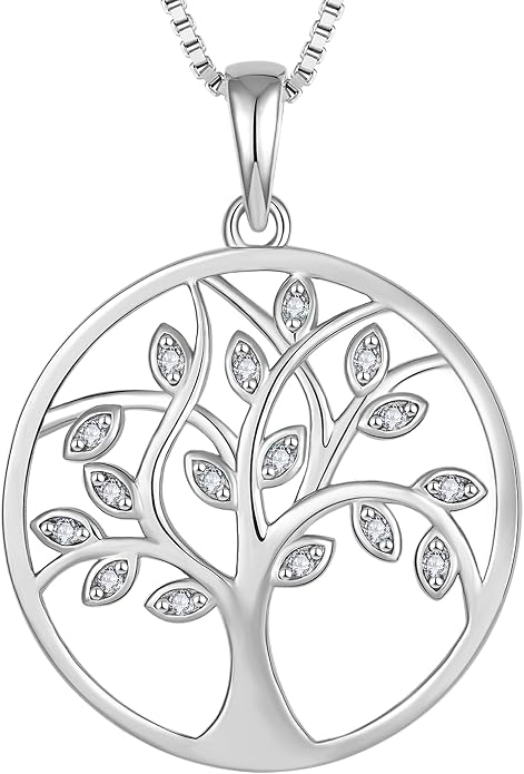 YL 925 Sterling Silver Tree of Life Necklace for Women Round Tree Pendant Birthstone Jewelry for Mom