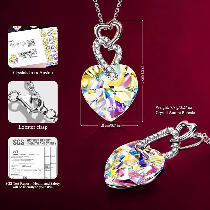 14K White Gold Plated Heart Crystal Necklace for Women, Gift Packaging Included for Your Special Her, Hypoallergenic for Sensitive Skin