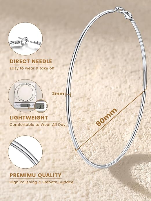 KeyStyle Gold Hoop Earrings for Women, Stainless Steel Hoops Earring Lightweight Loops, 2 mm Thick Hypoallergenic Circle Endless Thin Hoop (20/30/40/50/60/70/80/90/mm)