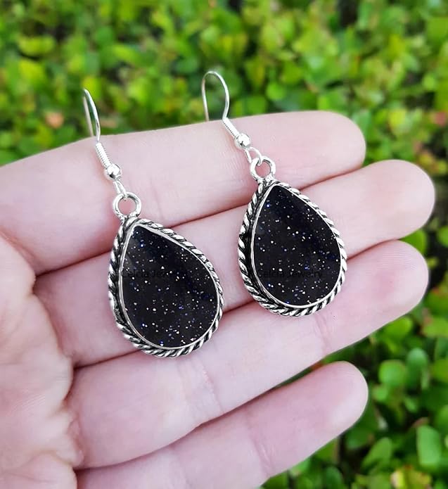 Pure 925 Sterling Silver Dangle Drop Earrings for Women, Pear Gemstone Handcrafted Earrings for Women & Girl ('Amethyst)