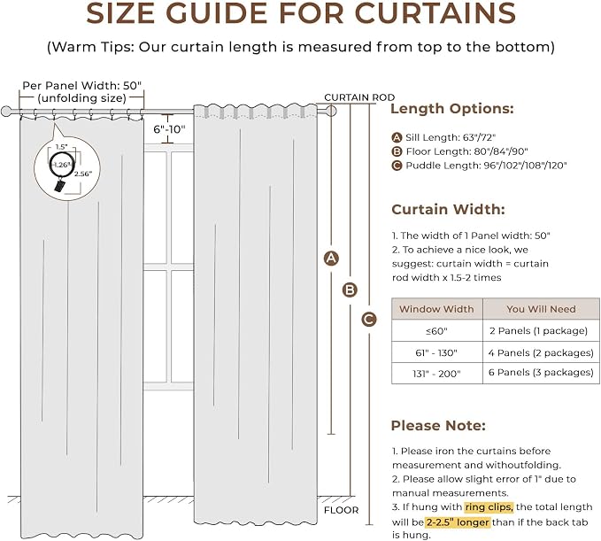 INOVADAY 100% Blackout Curtains for Bedroom, Stone Blue Black Out Curtains 108 Inch Long, Clip Rings Linen Blackout Drapes, Thermal Insulated Room Darkening for Living Room, 2 Panels - W50xL108