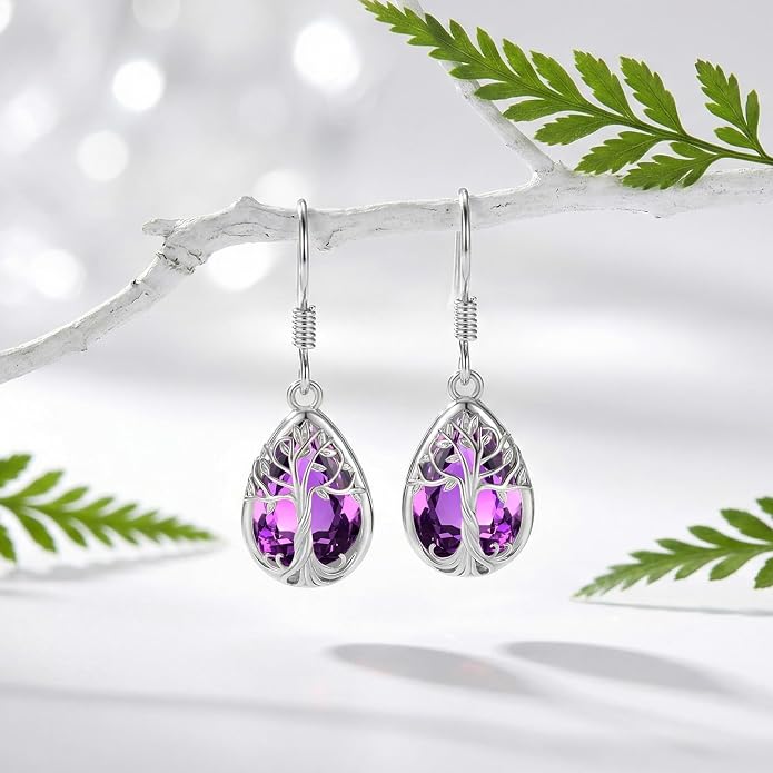 Eusense Sterling Silver Dangle Earrings for Women Tree of Life Animals Moonstone Turquoise Leverback Earrings Jewelry Gifts