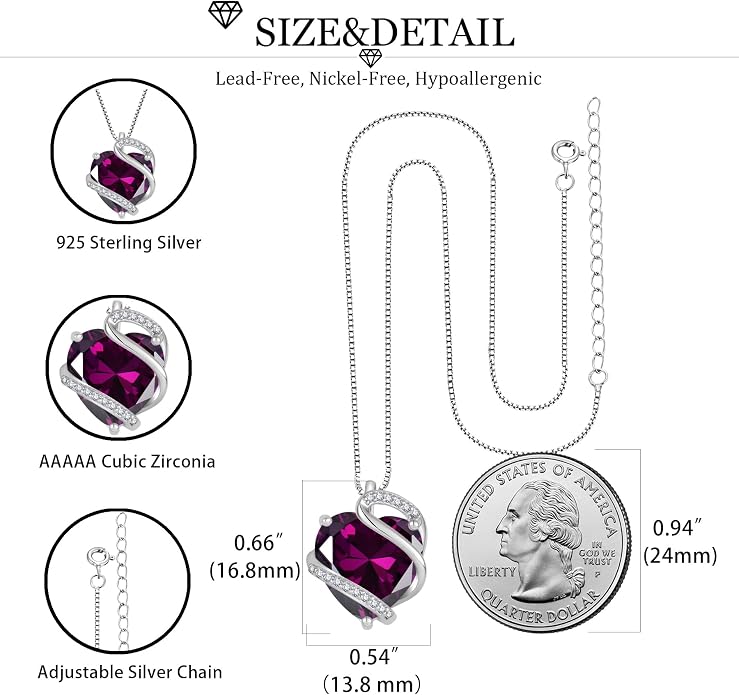 Heart Necklace for Women 925 Sterling Silver Infinity Love Heart Birthstone Necklace Pendant Hypoallergenic Jewelry for Women