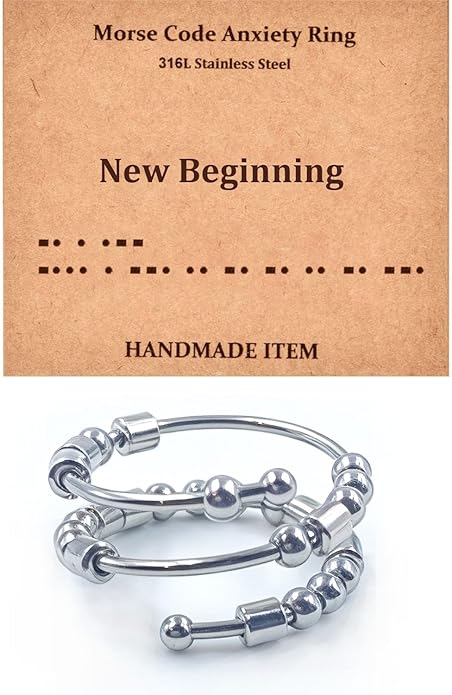 Morse Code Rings for Women, Stainless Steel Spinner Ring Fidget Rings for Anxiety Ring Morse Code Rings Inspirational Gifts Jewelry Women Birthday Graduation Gifts for Best Friends