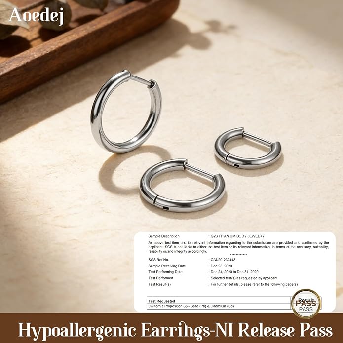 AOEDEJ G23 Titanium Hoop Earrings 18G Small Huggie Earrings Medical Grade Titanium Earring 8mm/10mm/12mm Cartilage Earring Hoop for Women Men Sensitive Ears