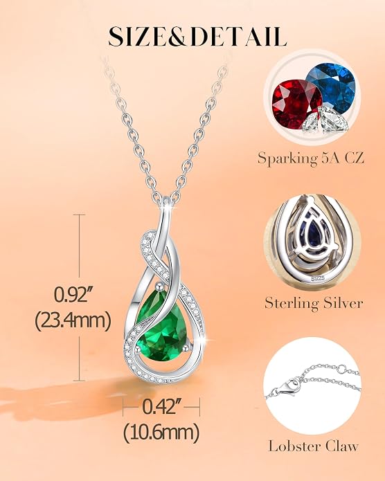 FANCIME TimelessTie Birthstone Necklace for Women White Gold Plated Sterling Silver Ribbon Design Jewelry Knot Pendant Fine Jewelry Gemstone Anniversary Birthday Graduation Mothers Day Gifts for Women Wife Mother Her