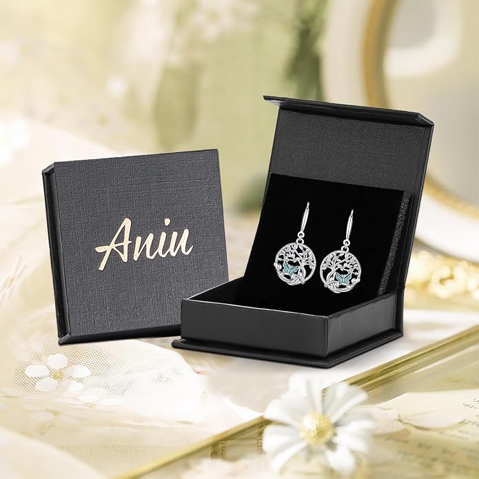Aniu Tree of Life Earrings for Women Turquoise Malachite Teardrop Dangle Earrings for Women Sterling Silver Anniversary Birthday Drop Dangle Earrings Jewelry Gifts