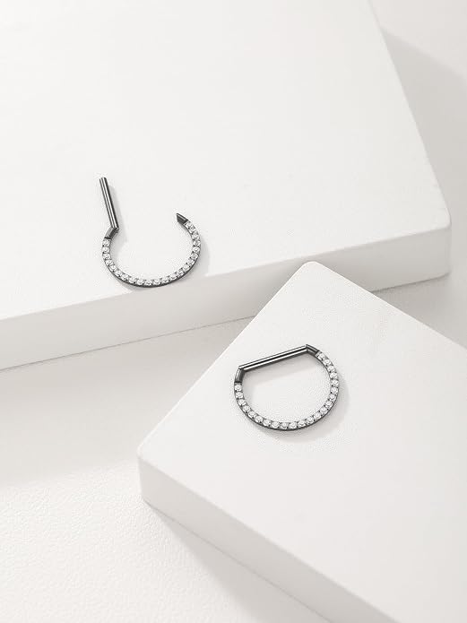 Oveta Titanium D Shaped Nipple Rings 14G for Nipple Piercing Jewelry Higned Segment Clicker Ring Hoops 11mm 12mm 14mm for Women Men, Silver Gold Black, 2PCS