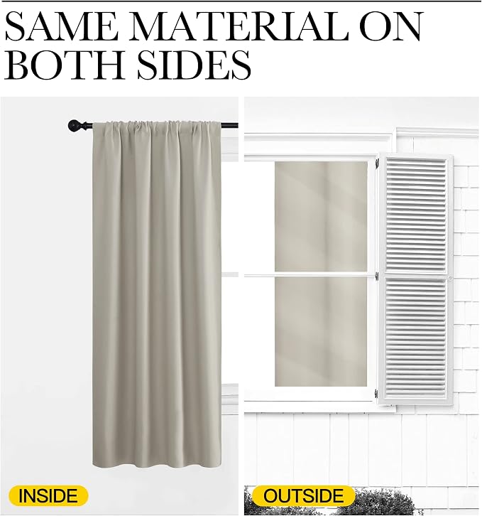 NICETOWN Blackout Curtains for Living Curtains, Room Darkening Window Curtain Panels, Easy-Care Solid Thermal Insulated Draperies/Drapes for Daughter Room (Natural, 2 Panels, 34 by 54)