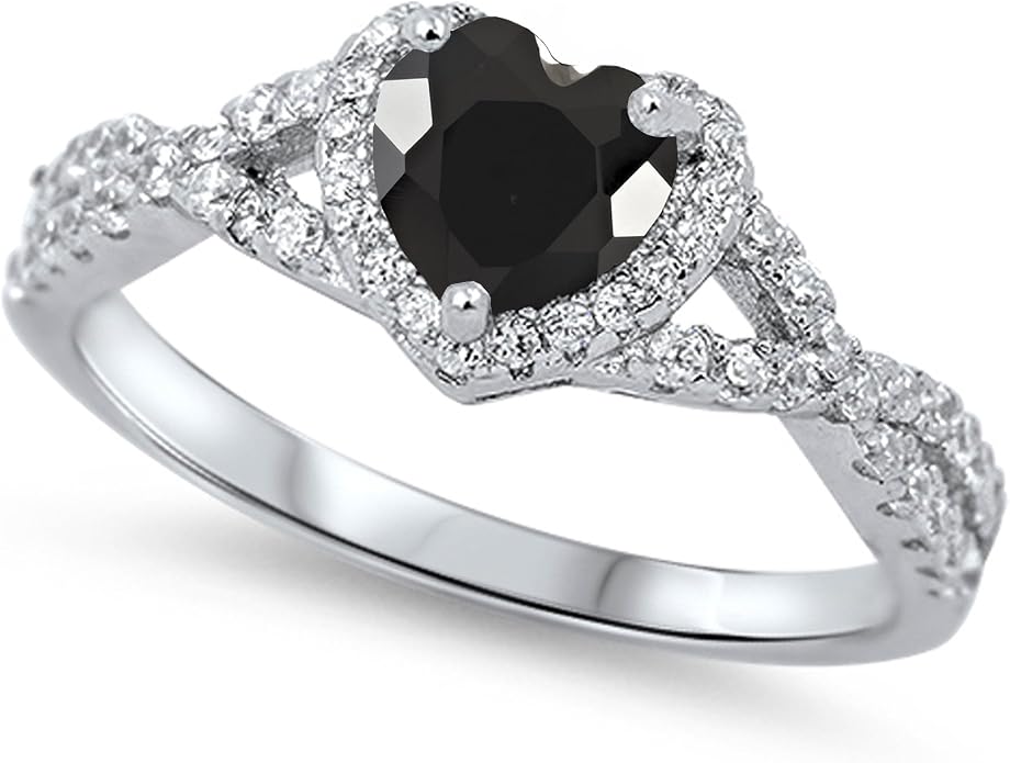 CHOOSE YOUR COLOR Sterling Silver Heart Halo Promise Ring