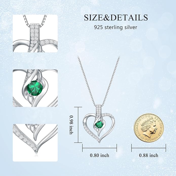 Birthstone Necklace Gifts for Women, 18K Gold-plated Sterling Silver Love Heart Necklace Durable Box Chain Women Jewelry Gifts for Her 20"