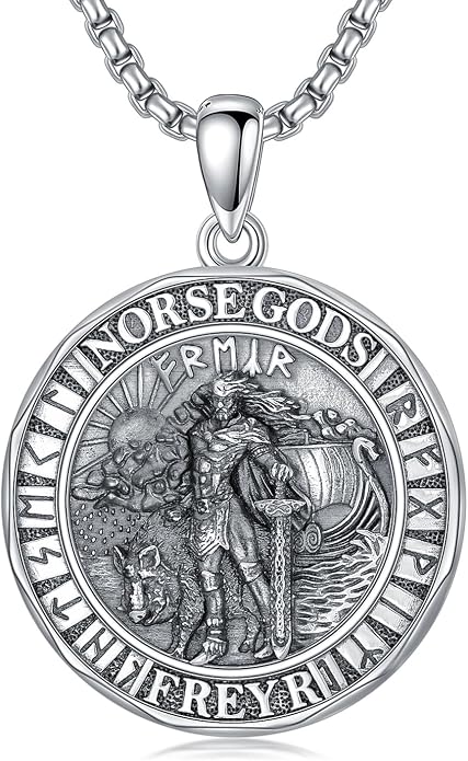 Viking Necklace for Men Women 925 Sterling Silver Norse Jewelry Fathers Mothers Day Anniversary Birthday Gifts for Mom Dad Husband Brother (with Gift Box)