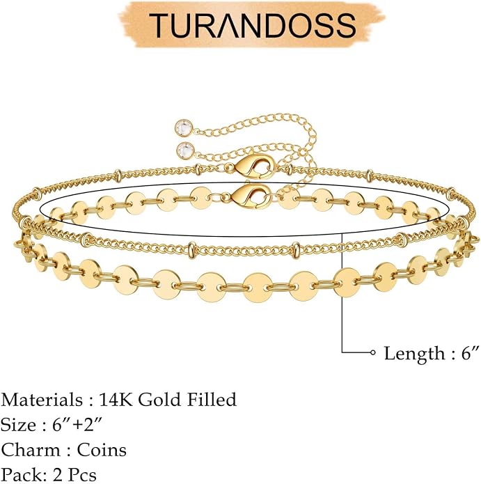Dainty Gold Bracelets for Women, 14K Gold Plated Adjustable Layered Beads Bracelet Cute Evil Eye Oval Chain Pearl Bar Turtle Gold Bracelets for Women Jewelry