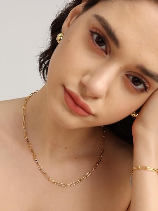 FRUMOS Gold Plated Necklace for Women, Dainty Layered Chain Necklace, Fashion Jewelry for Daily Wear
