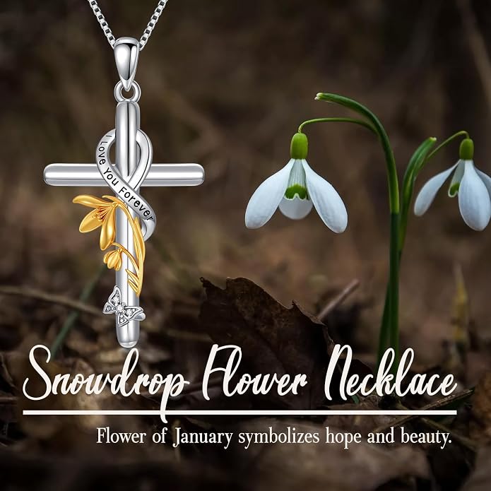 Cross Necklace for Women 925 Sterling Silver I Love You Necklace Religious Jewelry with Gift Box for Mother Daughter