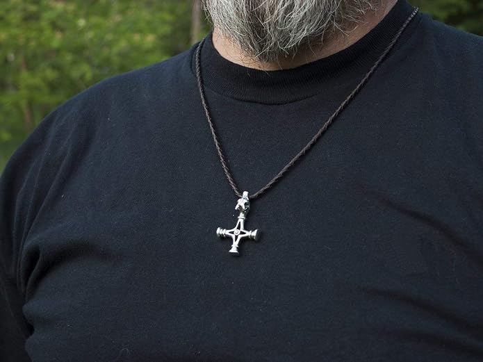 Viking Wolf Cross Necklace 925 Sterling Silver Bronze - Icelandic Thors Hammer Fenrir Pendant - Mens Amulet Norse Nordic Celtic Jewelry - Gothic Biker Gifts for Men - Handmade