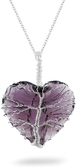 Silver Plated Wire Wrapped Pendant Necklace, Sea Glass Stones, Handmade Jewelry, Healing Crystals, Hammered Pendant, Birthday Gift for Women, Adjustable Chain 16+2inch