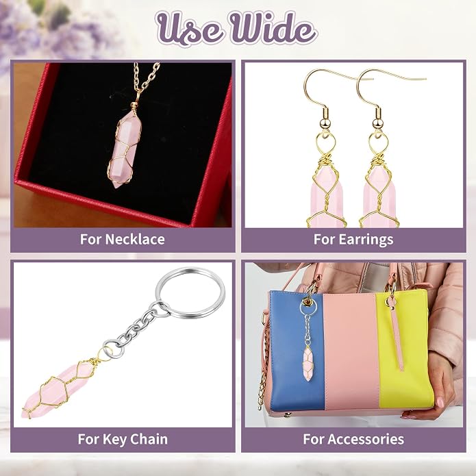 Sureio 18 Pieces Natural Healing Crystal Pendant Hexagonal Pointed Wire Wrapped Gemstone Quartz Pendant with Wire Wrapped Gemstone for Necklace Jewelry Making
