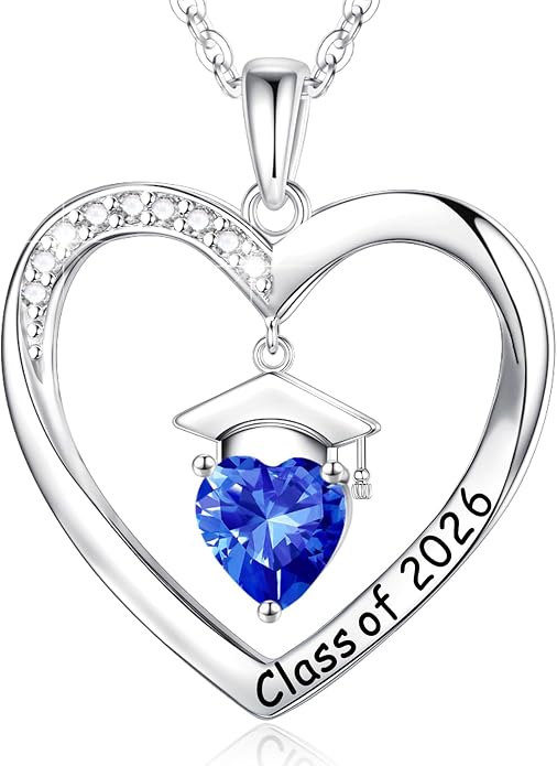 Anoup 2026 Graduation Gifts - 925 Sterling Silver Heart Birthstone Necklace Class of 2026 College High School Graduation Gifts for Women Her