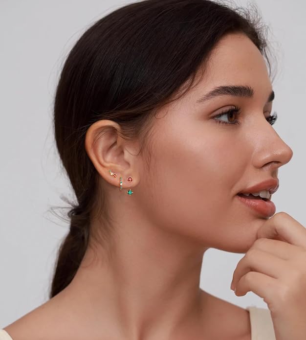 6 Pairs 14K Gold Plated Stud Earrings for Women, Hypoallergenic Cartilage Earrings for Multiple Piercing, Dainty Small Stackable Earrings Set for Jewelry Gift