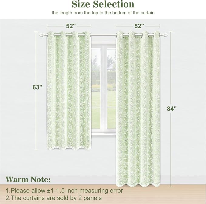 Yinhua Green Curtains for Living Room Blackout Curtains for Bedroom 84 Inches Long Double Layer Curtain with Tiebacks, Thermal Insulation Grommet Drapes for Nursery Dining Room, 52" W x 84" L