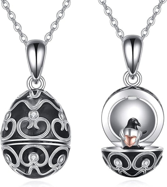 AXELUNA Fox Necklace Sterling Silver Easter Egg Necklace Fox Pendant Animal Jewelry Gifts for Women Girls Birthday Graduation Gift