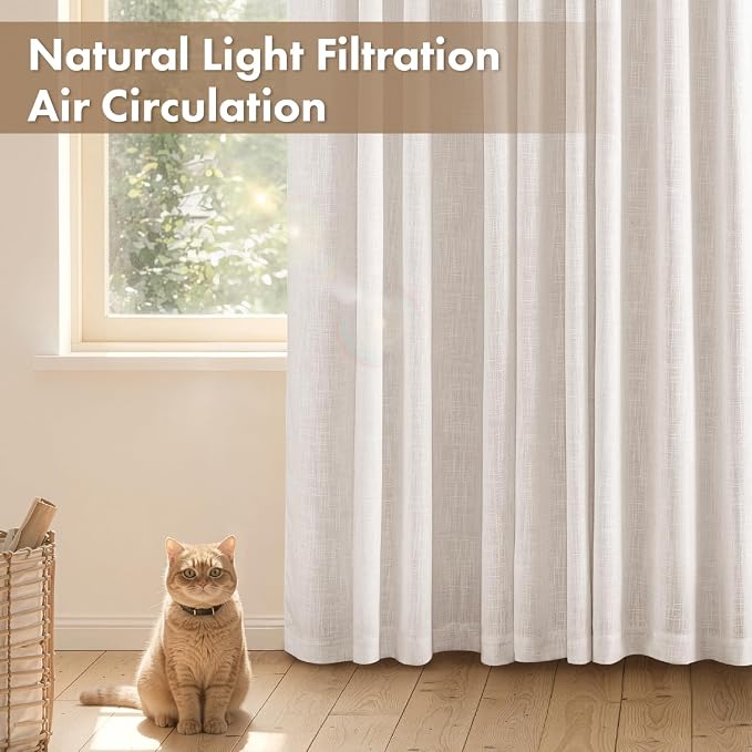 MIULEE Thick Linen Curtains, 42Wx84L, 2 Panels Nautral Light Filtering | Semi Sheer Window Privacy Drapes with Back Tab Rod Pocket for Farmhouse/Living Room/Bedroom, Set of 2 Ivory