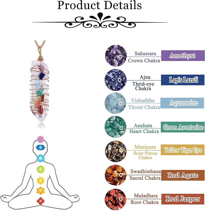 GEHECRST Natural Raw Clear Quartz Point Pendant Necklace Reiki 7 Chakra Healing Crystal Gemstone Chips Rose Gold Copper Wires Wrapped Necklace for Men, Women