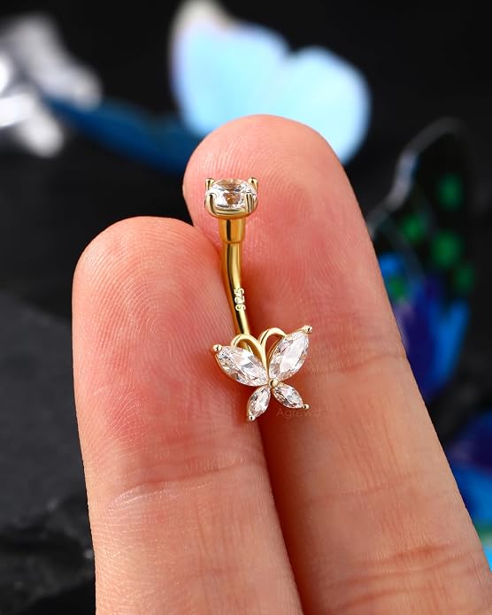 14K Gold Plated Belly Button Rings 925 Sterling Silver Belly Navel Rings for Women Surgical Steel Navel Piercing Jewelry