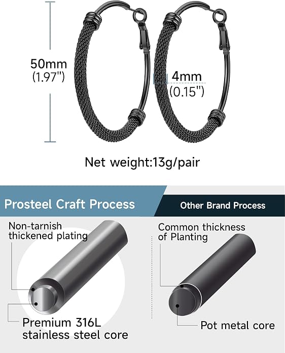 PROSTEEL 30/40/60/80/100mm Chunky Hoop Earrings For Women Gold Plated/Black Stainless Steel Hoops Earrings Statement Jewelry