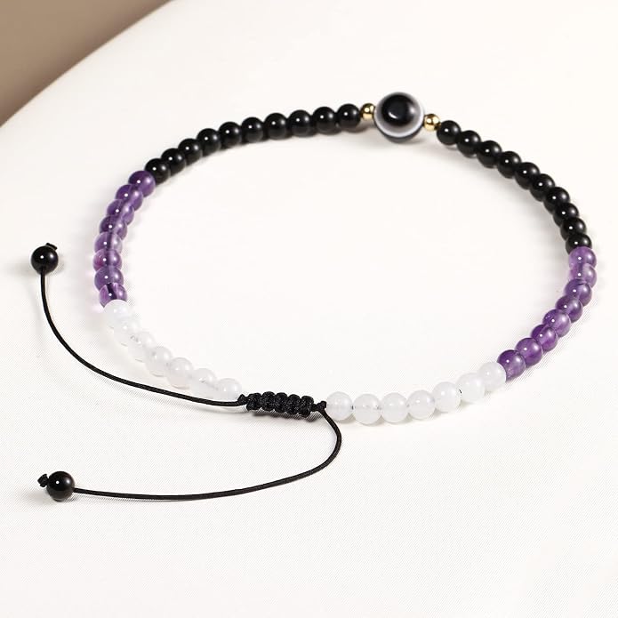 Evil Eye Anklet Bracelets for Women Energy Healing Crystals and Gemstones Worry Stone Beach Foot Meditation Yoga Jewelry