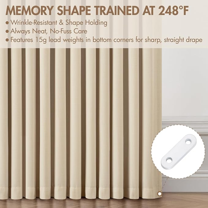 MIULEE Pinch Pleated 100% Blackout Curtains 40"x96" Long Sand 4 Panels Set | Thick Linen, Memory Trained Pleat, Back Tab Double Layer Drapes, Thermal Insulated, Curtain for Bedroom Living Room Darkening