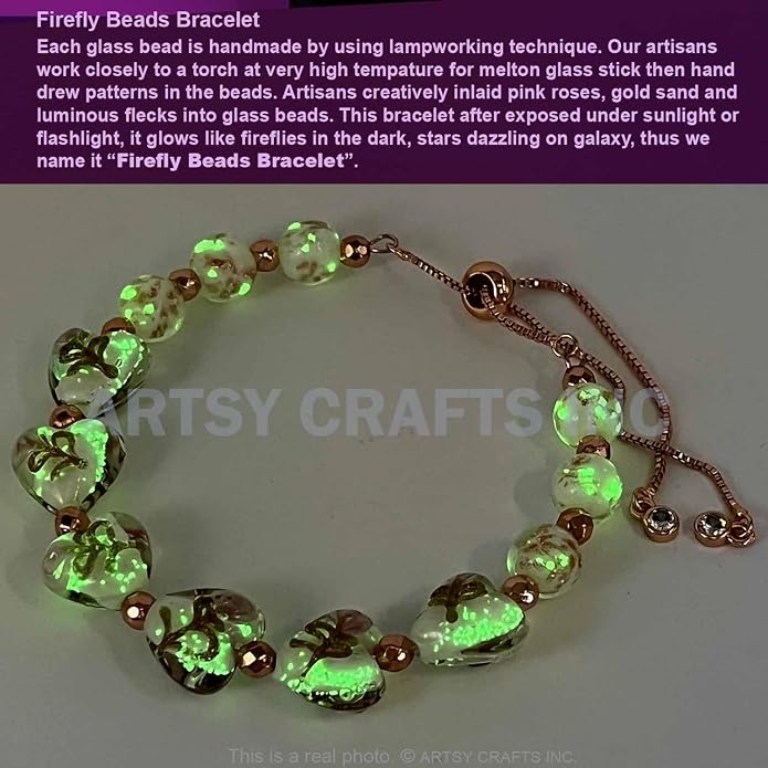 ARTSY Crafts Glow in the Dark Heart Shaped Glass Bead Bracelets & Necklaces, Handmade in USA