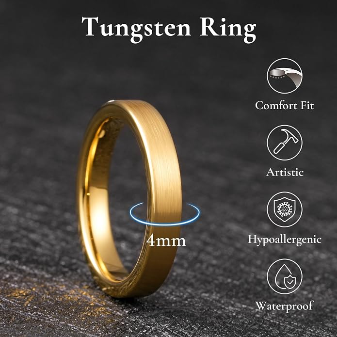 King Will Basic Gold/Rose Gold/Brown Plated Tungsten Wedding Band for Men/Women, 2mm/4mm/6mm/8mm/10mm/12mm Width Band Rings, Pipe Cut Matte Brushed Finish Cigar Band Ring Comfort Fit