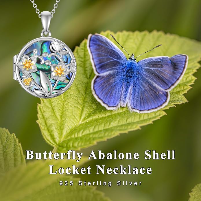 Dorunmo Personalized Locket Necklace 925 Sterling Silver that Holds Pictures Butterfly Birthstone Photo Heart Locket Custom Jewelry Congratulations New Beginnings New Job Gifts for Women