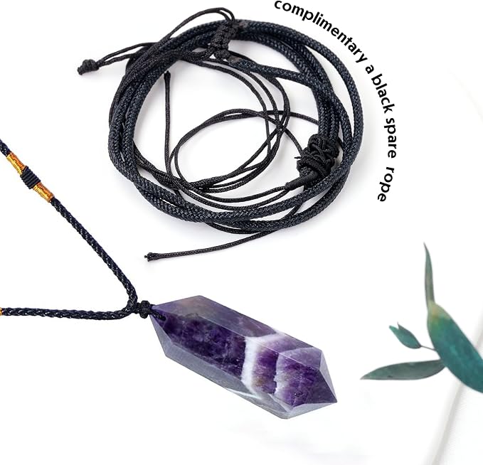 Runyangshi Dream Amethyst Healing Crystal Pendants, Double Pointed Natural Crystal Quartz Necklace 6 Faceted Chakra Crystal Wand Stone