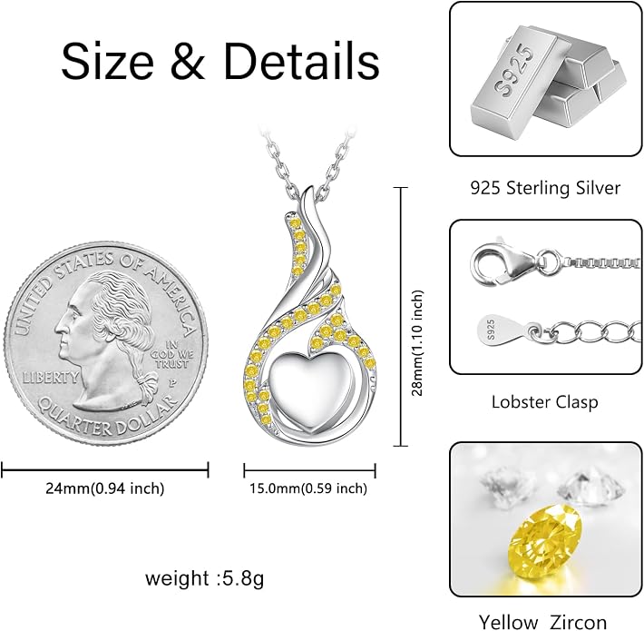 Cremation Jewelry 925 Sterling Silver Teardrop Urn Necklace for Ashes Heart Shape Memorial Keepsake Pendant for Human Ashes for Women Gift
