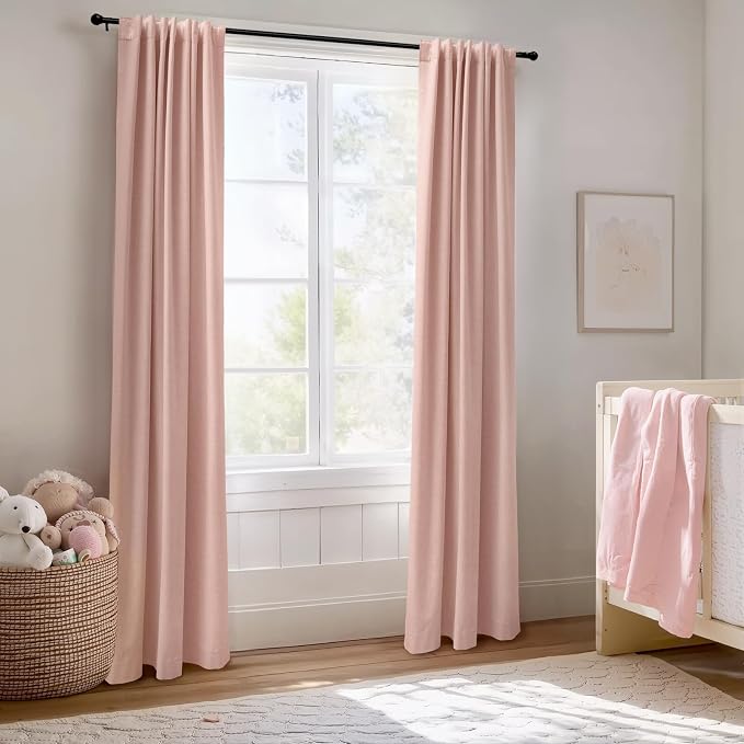 100% Blackout Shield Linen Blackout Curtains for Bedroom 80 Inches Long,Back Tab/Rod Pocket Living Room Drapes,Thermal Insulated Textured Blackout Curtains 2 Panels Set,50" W x 80" L,Blush Pink