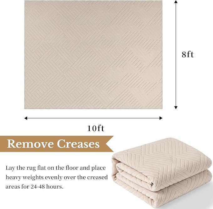 Bsmathom 8x10 Washable Area Rug, Boho Neutral Modern Soft Carpet Mat, Beige | Machine Washable, Low Pile Fluffy Plush, Non-slip, Geometric Textured, For Living Dining Kids Room Bedroom Indoor Dorm