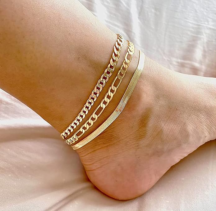 DEARMAY Gold Anklets for Women Waterproof, Non Tarnish14K Gold Plated Ankle Bracelets Set Stack, Summer Beach Jewelry Gifts for Vacation, Bikini Outfits for Women Mom Her