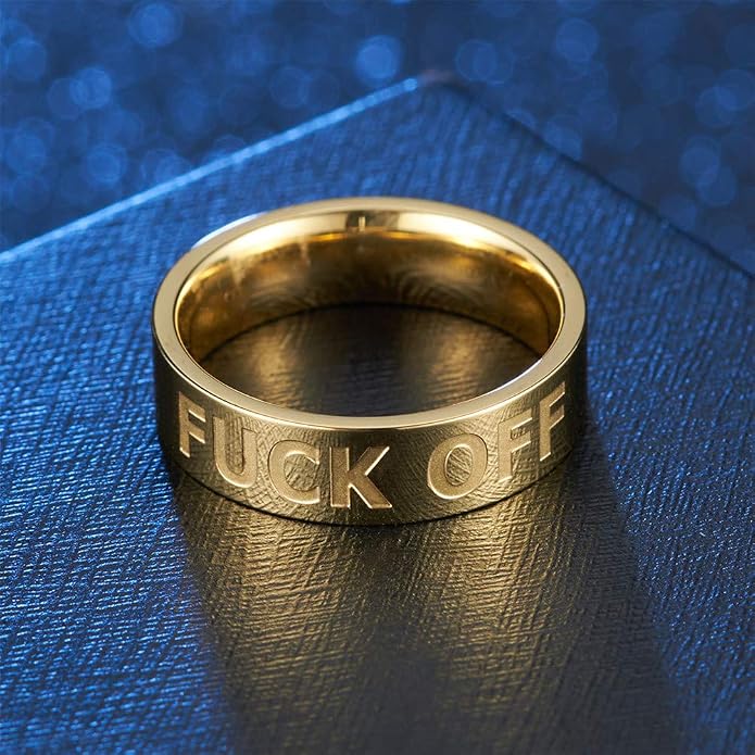 Men's Stainless Steel Cool Personalized Ring Engraved Fuck Off Inspirational Band Silver Gold