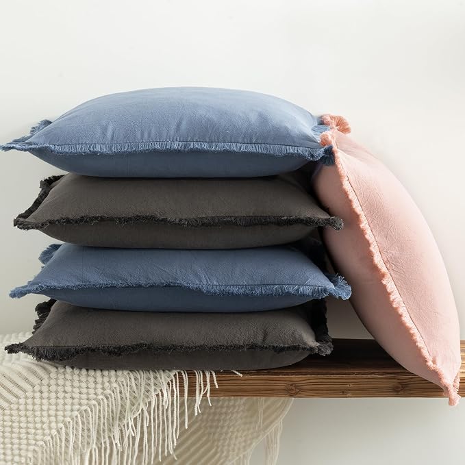 ZWJD Pillow Covers 26x26 Set of 2 Dusty Pink Throw Pillow Covers with Fringe Chic Cotton Decorative Pillows Square Cushion Covers for Sofa Couch Bed Living Room Farmhouse Boho Decor